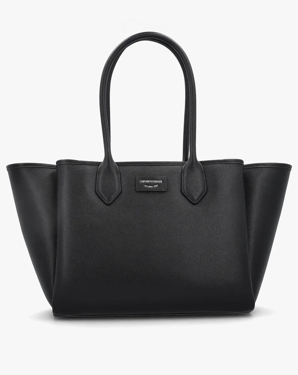 Emporio Armani Grana Black Leather Winged Shopper Bag - Front view