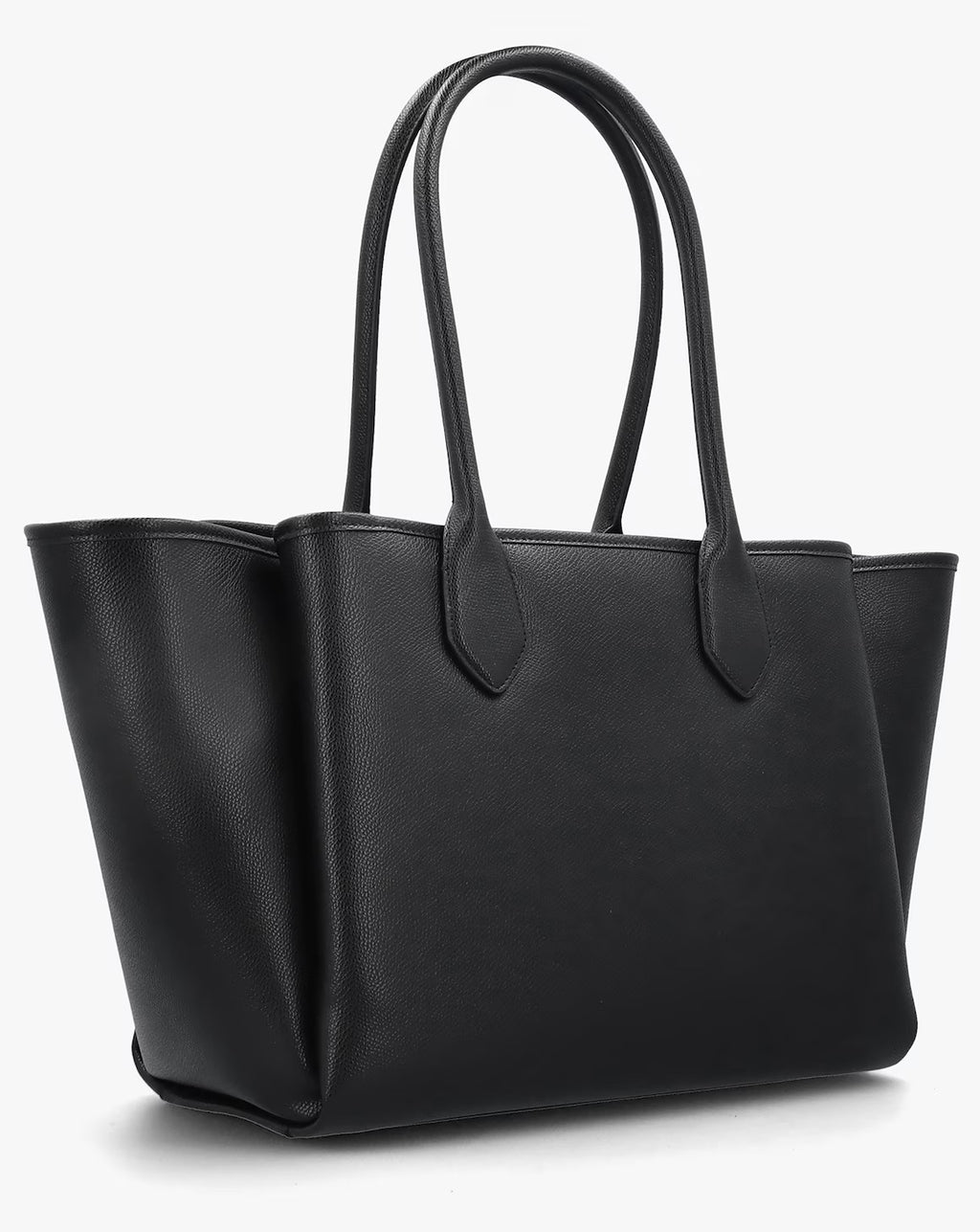 Emporio Armani Grana Black Leather Winged Shopper Bag - Interior zip pockets detail