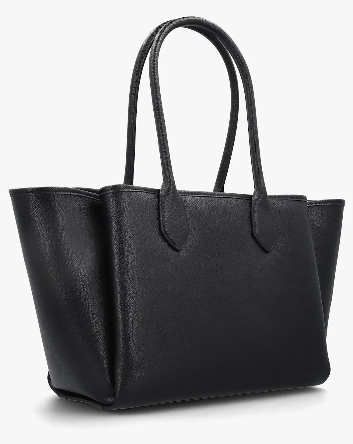 Emporio Armani Grana Black Leather Winged Shopper Bag - Interior zip pockets detail