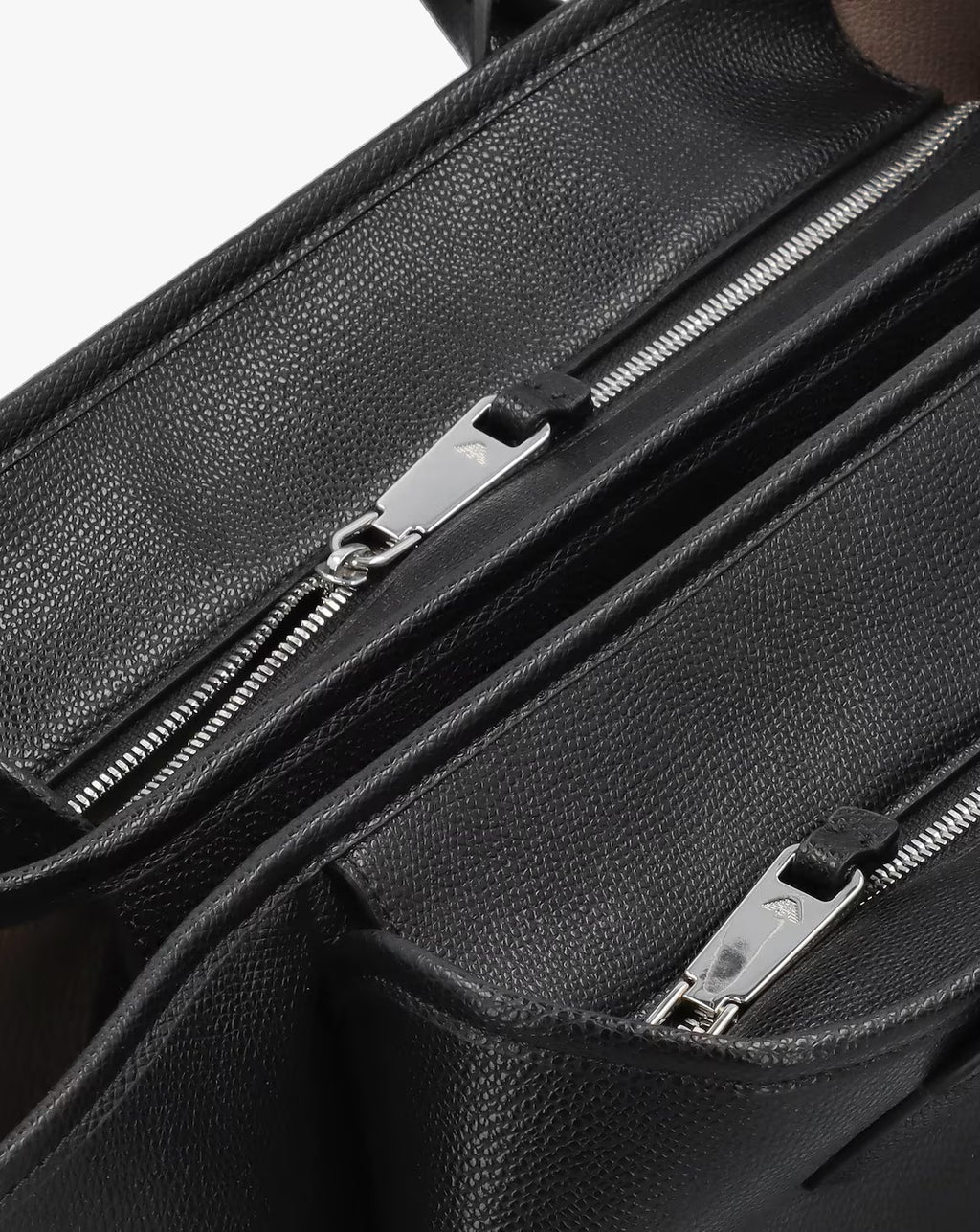 Emporio Armani Grana Black Leather Winged Shopper Bag - Logo plaque detail