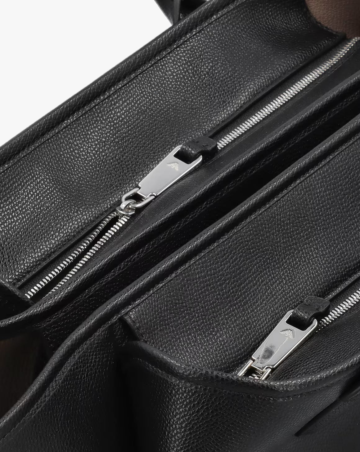 Emporio Armani Grana Black Leather Winged Shopper Bag - Logo plaque detail