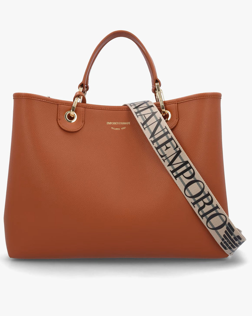 Emporio Armani Tan Pebbled Shopper With Pouch - Front view