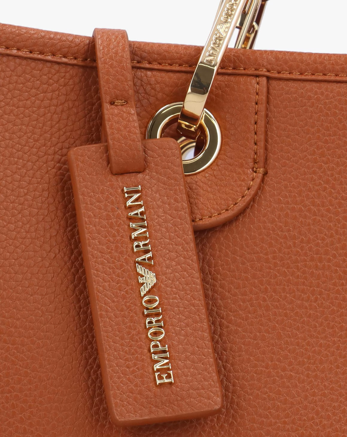 Emporio Armani Tan Pebbled Shopper With Pouch - Side view